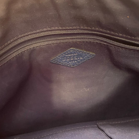 Fossil Blue Leather Crossbody Messenger Style Purse with front snap pocket - Picture 9 of 16